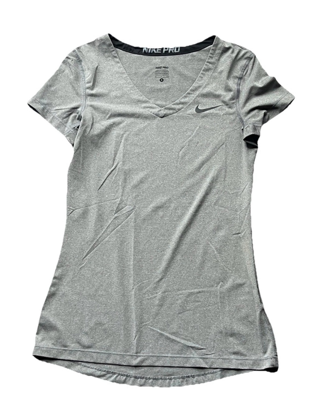 Nike Pro Shirt Womens Size Small Gray Dri Fit Core V-Neck Tee Gym 589370-091